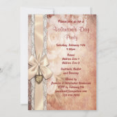 バレンタインのパーティーのヴィンテージのダマスク織のバラ及び弓 招待状 (裏面)