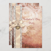 バレンタインのパーティーのヴィンテージのダマスク織のバラ及び弓 招待状 (正面/裏面)