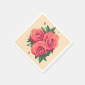 バレンタインのパーティーナプキン、ベージュのバラ スタンダードカクテルナプキン (角)