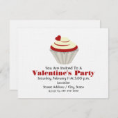 バレンタインのパーティー-赤いビロードのカップケーキ 招待状 (正面/裏面)
