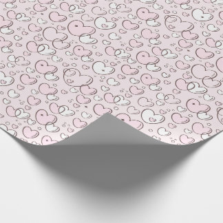 バレンタインのピンクのかわいい手描きバブルハート ラッピングペーパー