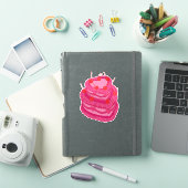 バレンタインのピンクの二段重ねハート型ケーキ シール (iPadカバー)