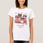 バレンタインのピンクの名入れ可愛い猫キティ Tシャツ (正面)