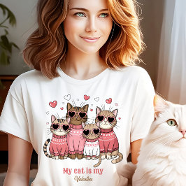 バレンタインのピンクの名入れ可愛い猫キティ Tシャツ
