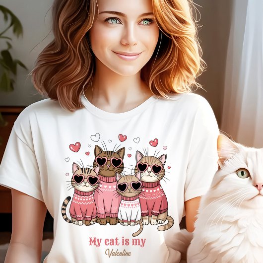 バレンタインのピンクの名入れ可愛い猫キティ Tシャツ