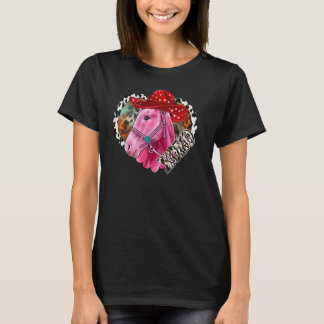 バレンタインのピンクの馬のハートのヒョウ柄のウエスタンなXoxo Tシャツ
