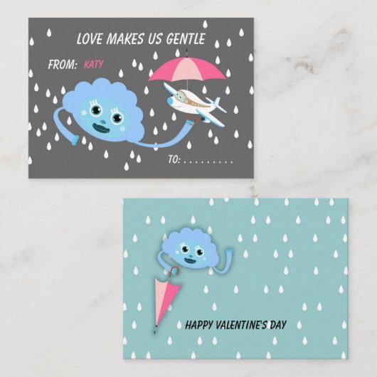 バレンタインのフラットノートカードを愛する教室の子どもたち ノートカード (正面/裏面)