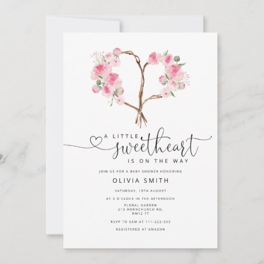 バレンタインのフローラハート牡丹の小さな恋人 招待状 (正面)