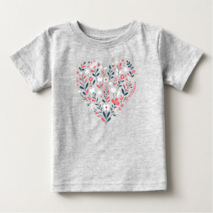バレンタインのフローラハート ベビーTシャツ