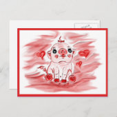 バレンタインのブタの郵便はがき シーズンポストカード (正面/裏面)