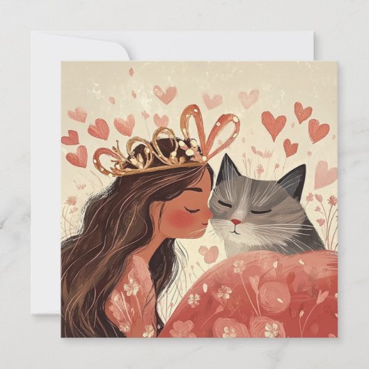 バレンタインのプリンセスと彼女の子猫 カード (正面)