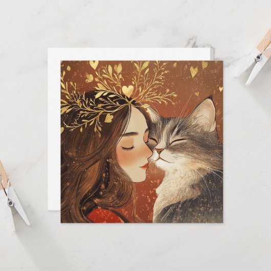 バレンタインのプリンセスと彼女の子猫 カード (正面/裏面インサイチュ)