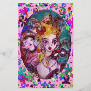 バレンタインのベネチアン仮装マスクピンク紙吹雪 便箋