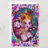 バレンタインのベネチアン仮装マスクピンク紙吹雪 便箋 (正面/裏面)