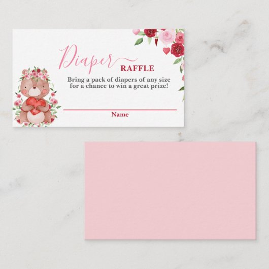 バレンタインのベビーシャワーおむつラッフルカード エンクロージャーカード (正面/裏面)