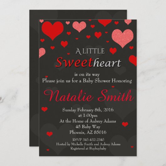 バレンタインのベビーシャワーの招待状、恋人 招待状 (正面/裏面)