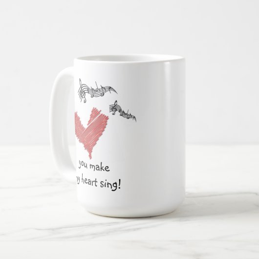 バレンタインのマグ、私のハートを歌わせます! コーヒーマグカップ (正面左)