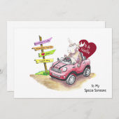 バレンタインのムースが乗った車の5x7フラットホリデーカード シーズンカード (正面/裏面)