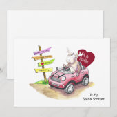 バレンタインのムースが乗った5x7 フラットホリデーカード シーズンカード (正面/裏面)