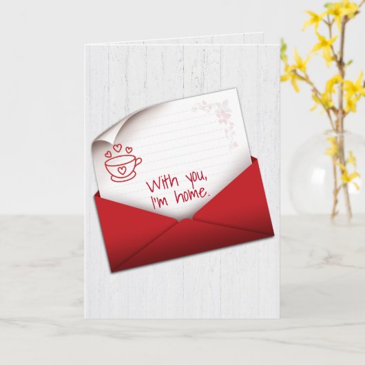 バレンタインのメモを赤い封筒に入れて木 カード (黄色い花)