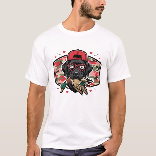 バレンタインのユーモラスな狩猟犬とアヒル Tシャツ (正面)