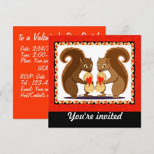 バレンタインのリス 招待状 (正面/裏面)