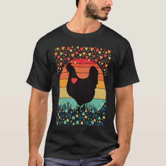 バレンタインのレトロなヴィンテージ風のハート チキンラブファーム Tシャツ