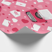 バレンタインのロマンスタイプライターのラブレターハート ラッピングペーパー (角)