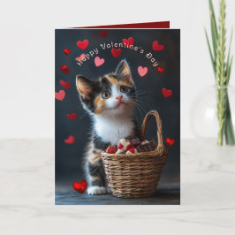バレンタインの三毛の子猫チョコレート赤いハート カード