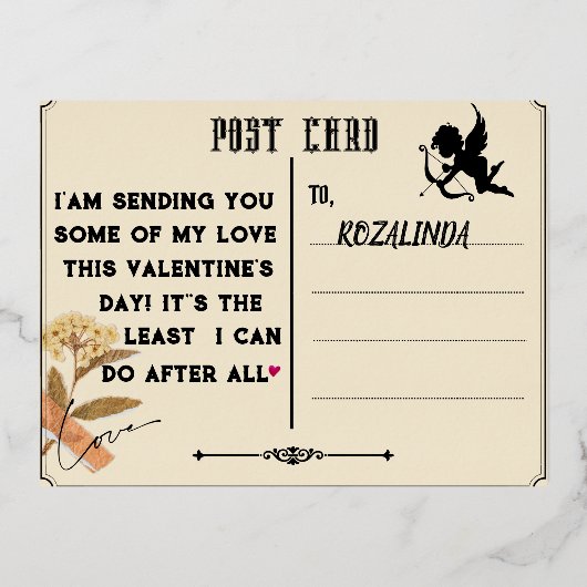 バレンタインの写真カード 箔シーズンポストカード (正面)