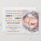 バレンタインの出生発表カラフル甘いハート 案内状 (正面)