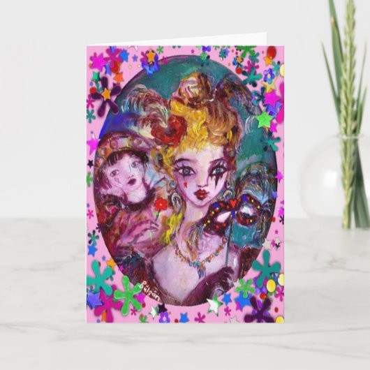 バレンタインの化粧用マスクと紙吹雪 シーズンカード (正面)