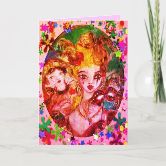 バレンタインの化粧用マスクと紙吹雪 シーズンカード (正面)