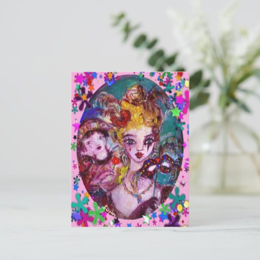 バレンタインの化粧用マスクと紙吹雪 シーズンポストカード (スタンド正面)