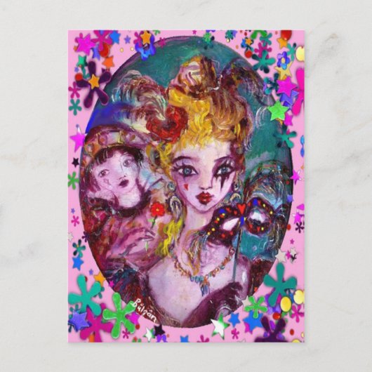 バレンタインの化粧用マスクと紙吹雪 シーズンポストカード (正面)