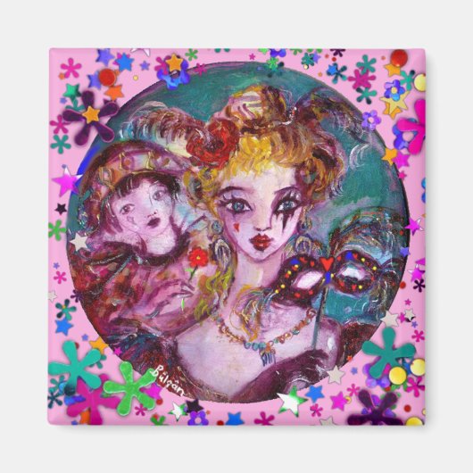 バレンタインの化粧用マスクと紙吹雪 マグネット (正面)