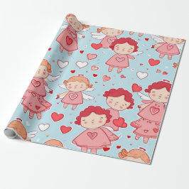 バレンタインの天使とハートラッピング紙 ラッピングペーパー