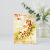 バレンタインの天使のバイオリンのヴィンテージの郵便はがきのキューピッドの芸術 シーズンポストカード (スタンド正面)