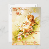 バレンタインの天使のバイオリンのヴィンテージの郵便はがきのキューピッドの芸術 シーズンポストカード (正面/裏面)