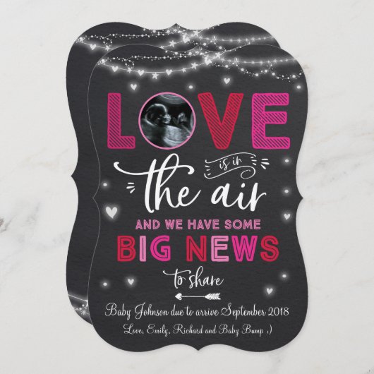 バレンタインの妊娠の発表の超音波カード 招待状 (正面/裏面)