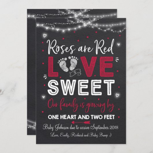 バレンタインの妊娠の発表ベビーが明らかにする 招待状 (正面/裏面)