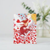 バレンタインの妖精から赤いハートのシャワー シーズンポストカード (スタンド正面)