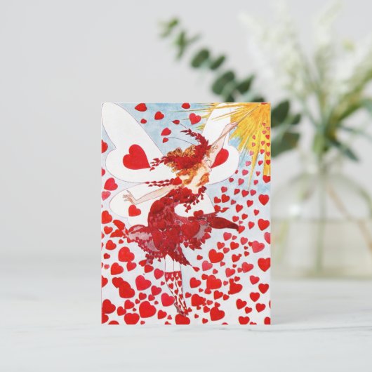 バレンタインの妖精から赤いハートのシャワー シーズンポストカード (スタンド正面)