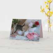 バレンタインの子ネコの挨拶状 カード (黄色い花)