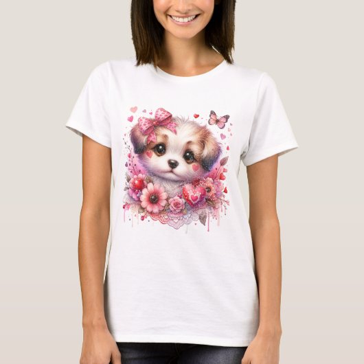 バレンタインの子犬の愛 Tシャツ (正面)