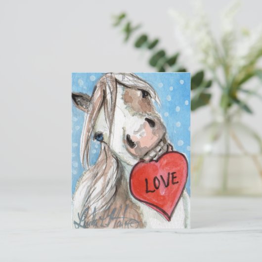 バレンタインの子馬の郵便はがきの青い目のまだら馬 シーズンポストカード (スタンド正面)