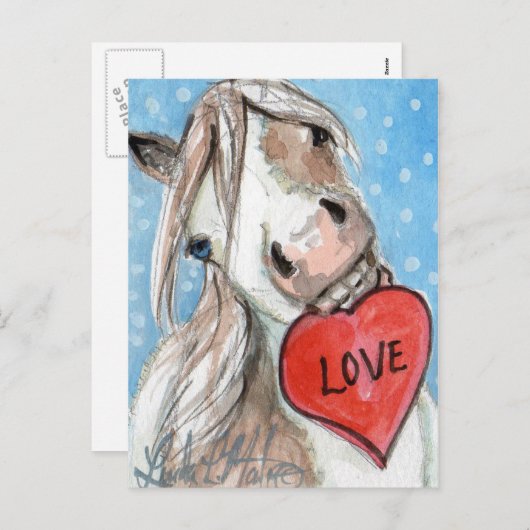 バレンタインの子馬の郵便はがきの青い目のまだら馬 シーズンポストカード (正面/裏面)