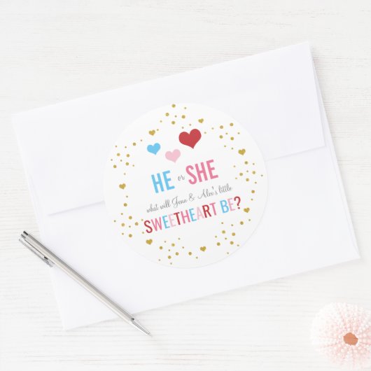 バレンタインの性別リビールラウンドクラシックステッカー ラウンドシール (封筒)