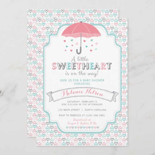 バレンタインの恋人のベビーシャワーの招待状 招待状 (正面/裏面)