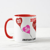 バレンタインの恋人の名前レッドピンクのハート マグカップ (左)
